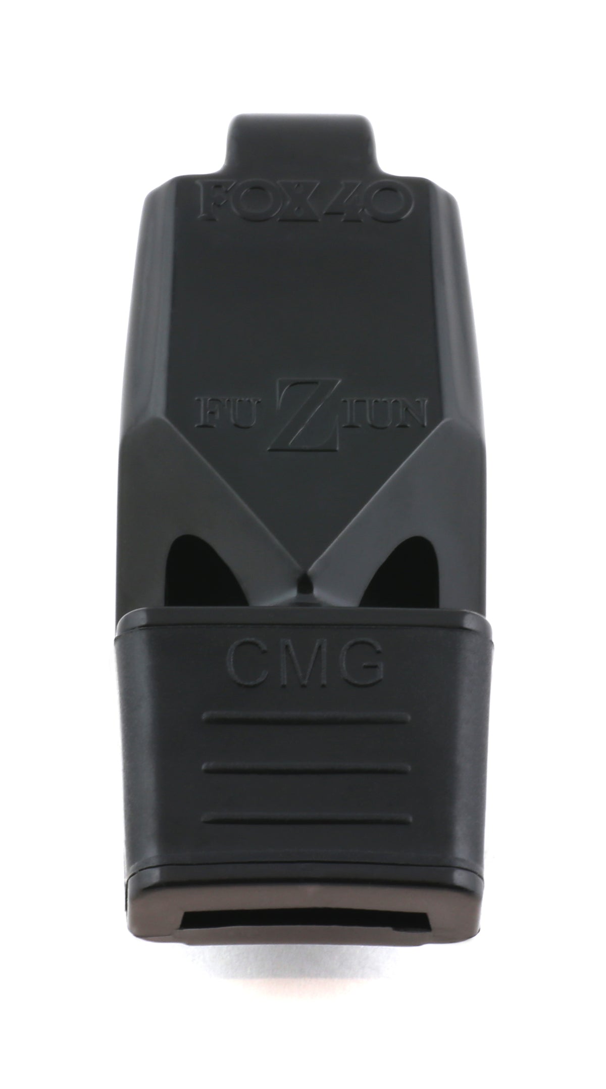 Fox 40 Fuziun CMG referee whistle in black, front view