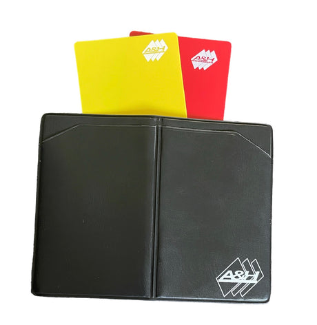 A&H black hardback match wallet holding red and yellow cards