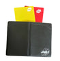 A&H black hardback match wallet holding red and yellow cards