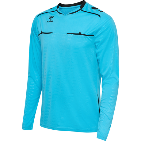 Hummel 2026 long-sleeve referee shirt in blue, front view