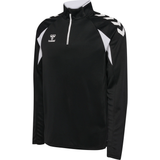 Hummel 2026/28 black referee 1/4-zip midlayer with white chevron sleeves, front view