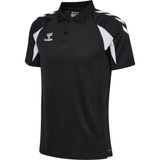 Hummel 2026/28 black referee polo shirt with white chevron sleeves, front view