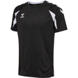 Hummel 2026/28 black referee training top with white chevron sleeves, front view