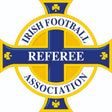 Irish FA referee badge: blue and gold cross with Irish Football Association Referee text