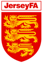 Jersey FA referee badge: red shield with three gold lions