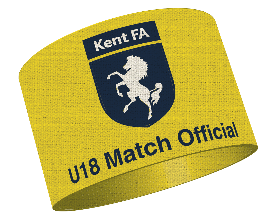 Kent FA yellow U18 Match Official armband with the Kent FA badge