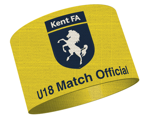 Kent FA yellow U18 Match Official armband with the Kent FA badge