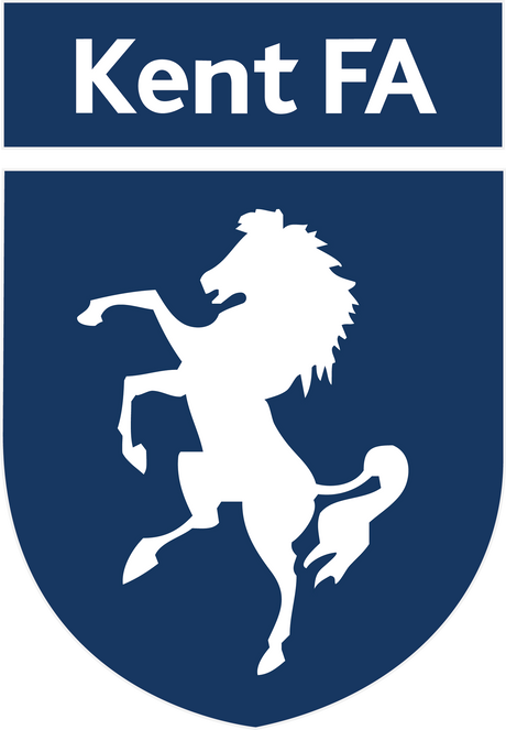 Kent FA referee badge: white rearing horse on a navy shield