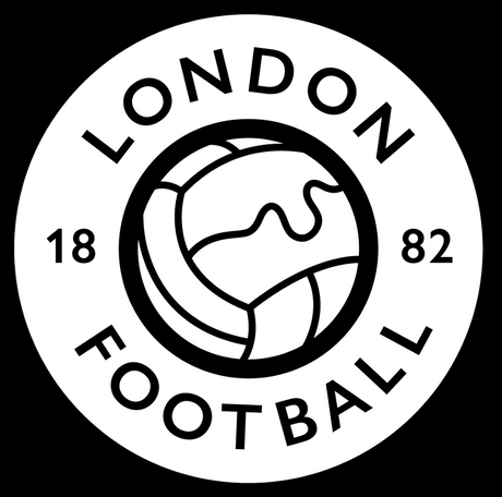 London FA referee badge in white: circular London Football logo with a football, dated 1882