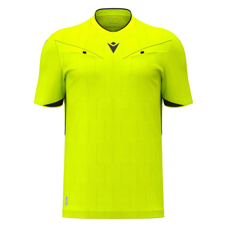 Macron Mendez short-sleeve referee shirt in yellow, straight front view
