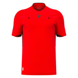 Macron Mendez short-sleeve referee shirt in red, straight front view