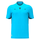 Macron Mendez short-sleeve referee shirt in blue, straight front view