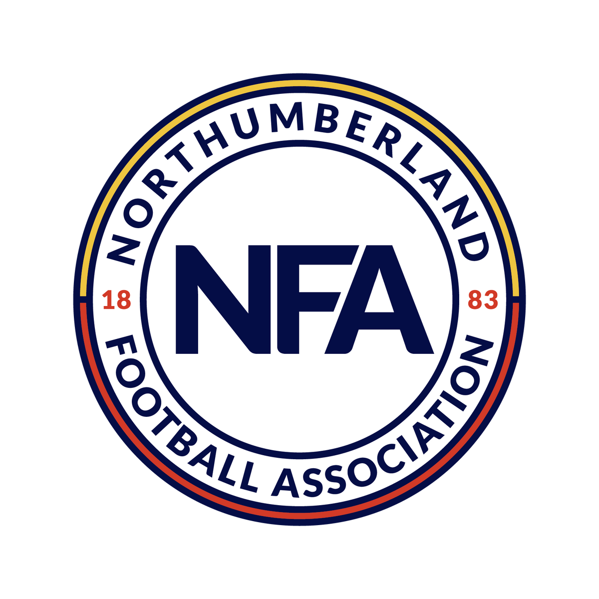 Northumberland FA referee badge: navy NFA lettering in a circle, dated 1883