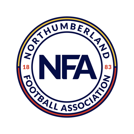 Northumberland FA referee badge: navy NFA lettering in a circle, dated 1883