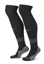 Pair of black Nike referee socks with grey heel and toe, side view