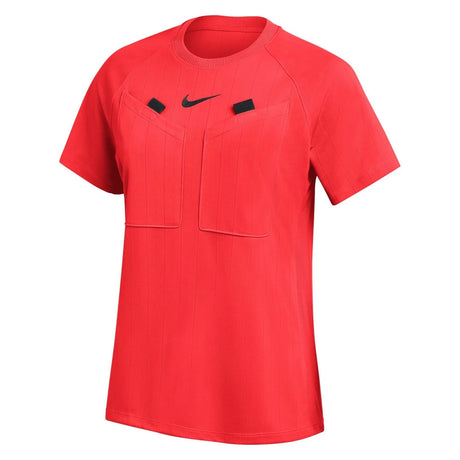 Nike 2026 women's short-sleeve referee shirt in Bright Crimson, front view