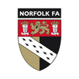 Norfolk FA referee badge: shield with a gold lion over black and white ermine