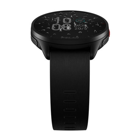 Polar Pacer black GPS running watch, side view