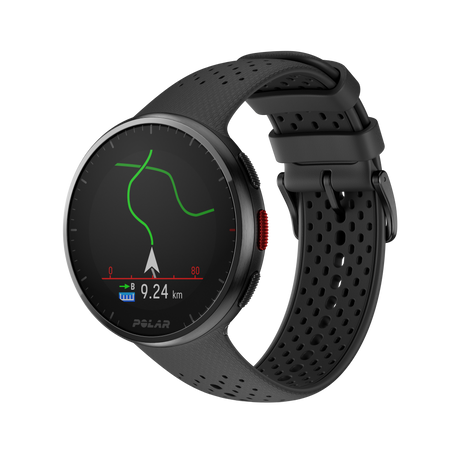Polar Pacer Pro carbon grey GPS running watch showing route guidance