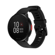 Polar Pacer black GPS running watch, front left view with time display