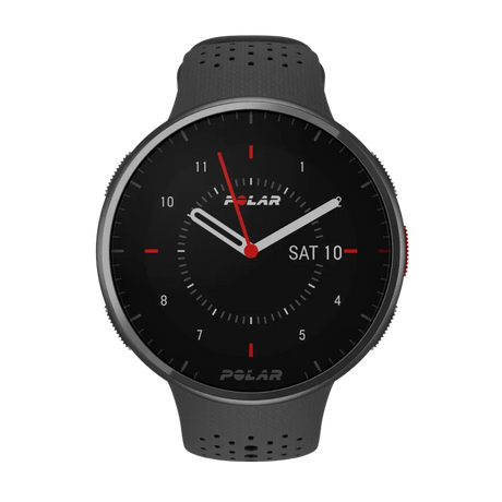 Polar Pacer Pro carbon grey GPS running watch, front view