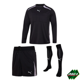 Puma Match Official long-sleeve referee kit bundle in black: shirt, shorts and socks
