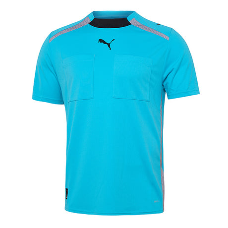 Puma Match Official short-sleeve referee shirt in Bright Aqua, front view