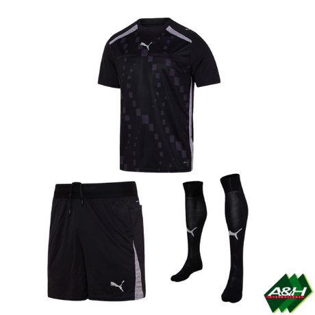 Puma Pro DNA short-sleeve referee kit bundle in black: shirt, shorts and socks