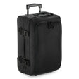 A&H black wheeled roller bag with extended handle, front view