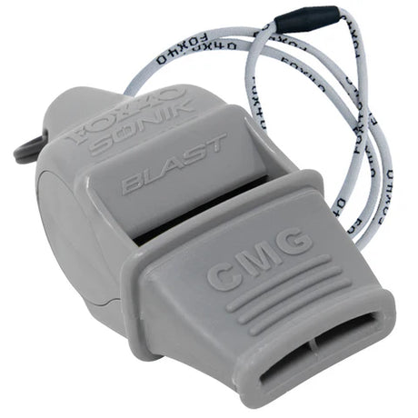 Fox 40 Sonik Blast CMG referee whistle in grey with lanyard