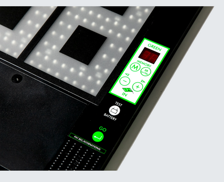 Close-up of the LED panel and controls on the pro substitution board