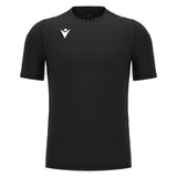 Macron UEFA black short-sleeve referee base layer with arm pockets, front view