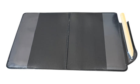 A&H black match wallet open with pencil