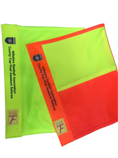 Touchline Premier League red and yellow flag cloth, close-up