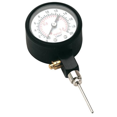 Ball pressure gauge with a round dial and needle valve