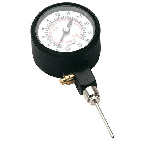 Ball pressure gauge with a round dial and needle valve