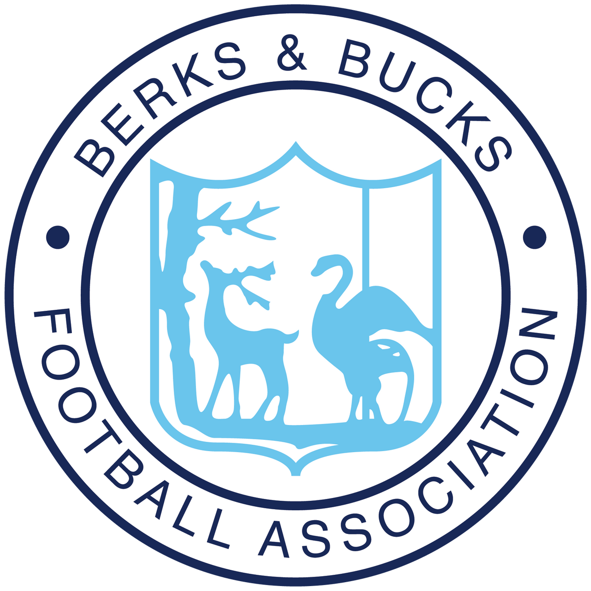 Berks & Bucks FA referee badge: light blue circular crest with deer and swan