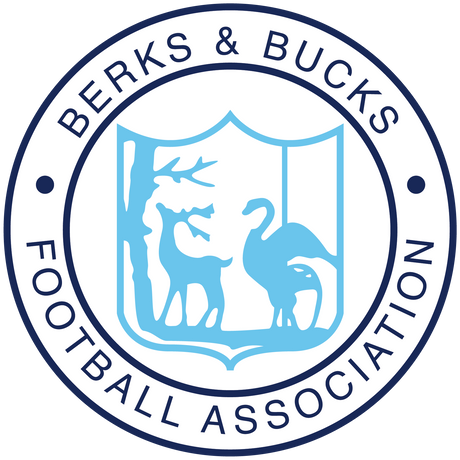 Berks & Bucks FA referee badge: light blue circular crest with deer and swan