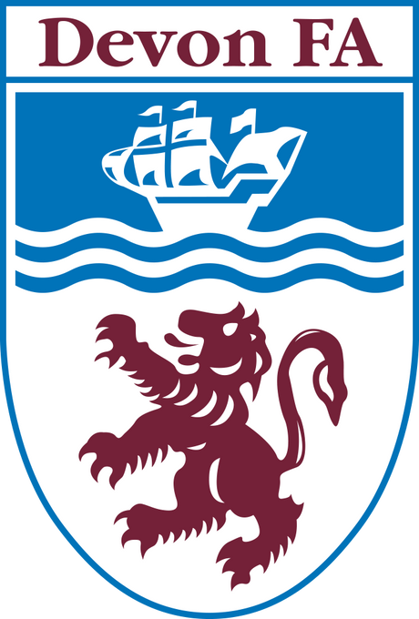 Devon FA referee badge: shield with a ship over waves and a red lion