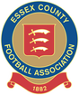 Essex County FA referee badge: blue circle with three seaxes on a red shield, dated 1882