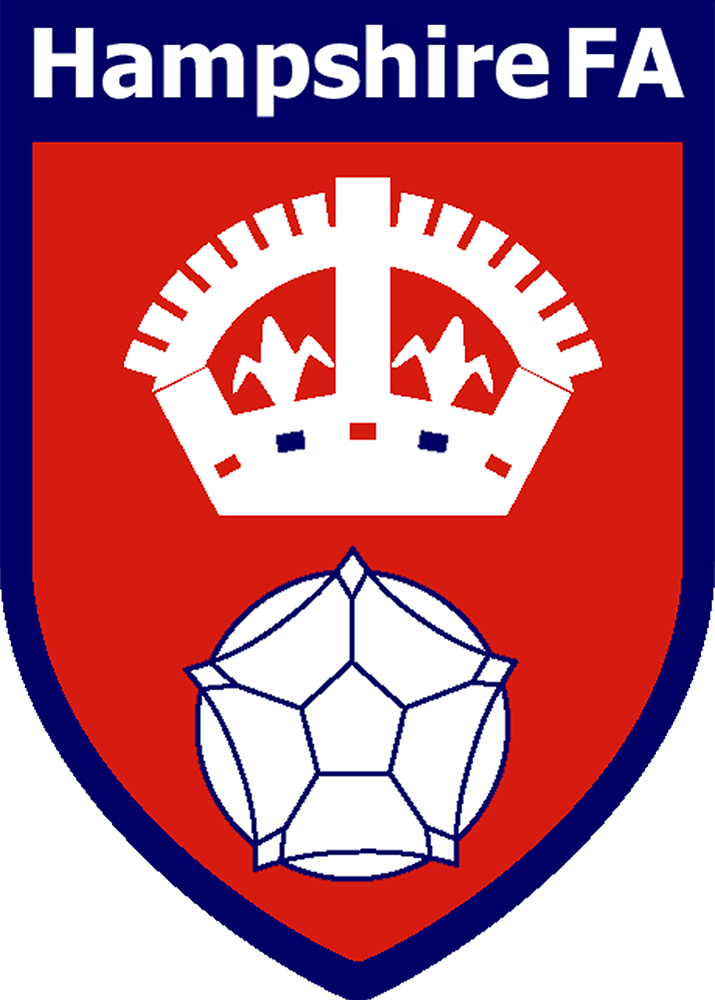 Hampshire FA referee badge: red shield with a white crown and Tudor rose