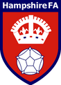 Hampshire FA referee badge: red shield with a white crown and Tudor rose