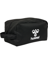 Hummel black accessory bag with white Hummel logo, front view