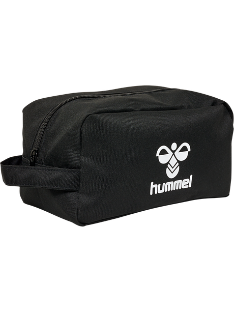 Hummel black accessory bag with white Hummel logo, front view