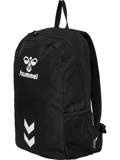 Hummel black backpack, angled view