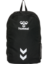 Hummel black backpack with white Hummel logo and chevrons, front view