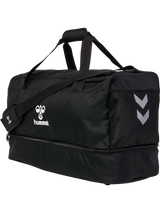 Hummel black 54-litre medium referee bag with white logo and chevrons