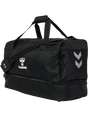 Hummel black 54-litre medium referee bag with white logo and chevrons