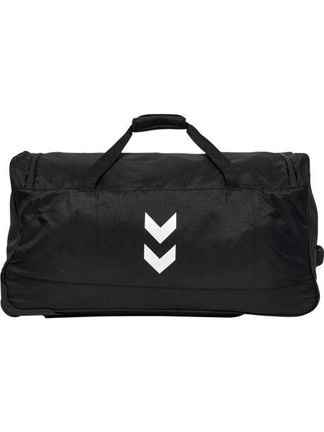 Hummel black wheeled referee roller bag, back view