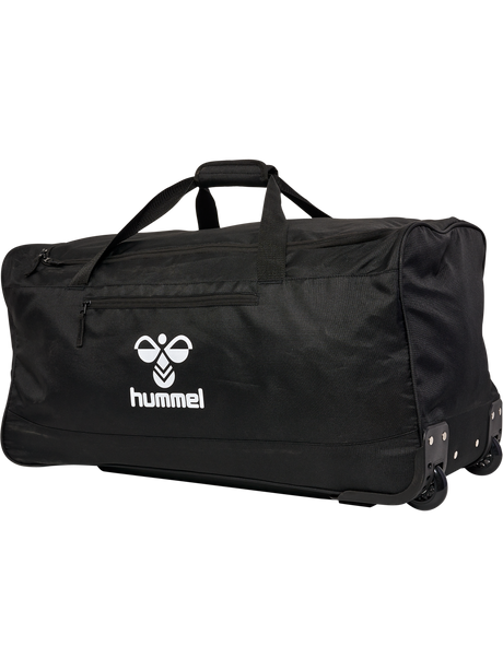 Hummel black wheeled referee roller bag, side view